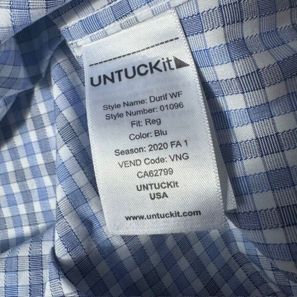 UNTUCKit Blue / Navy / White Plaid LS Button Down Wrinkle Free Top in Size XXL - Picture 4 of 5